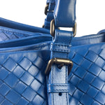Bottega Venete Blue Lambskin Intrecciato Roma Tote