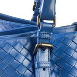 Bottega Venete Blue Lambskin Intrecciato Roma Tote