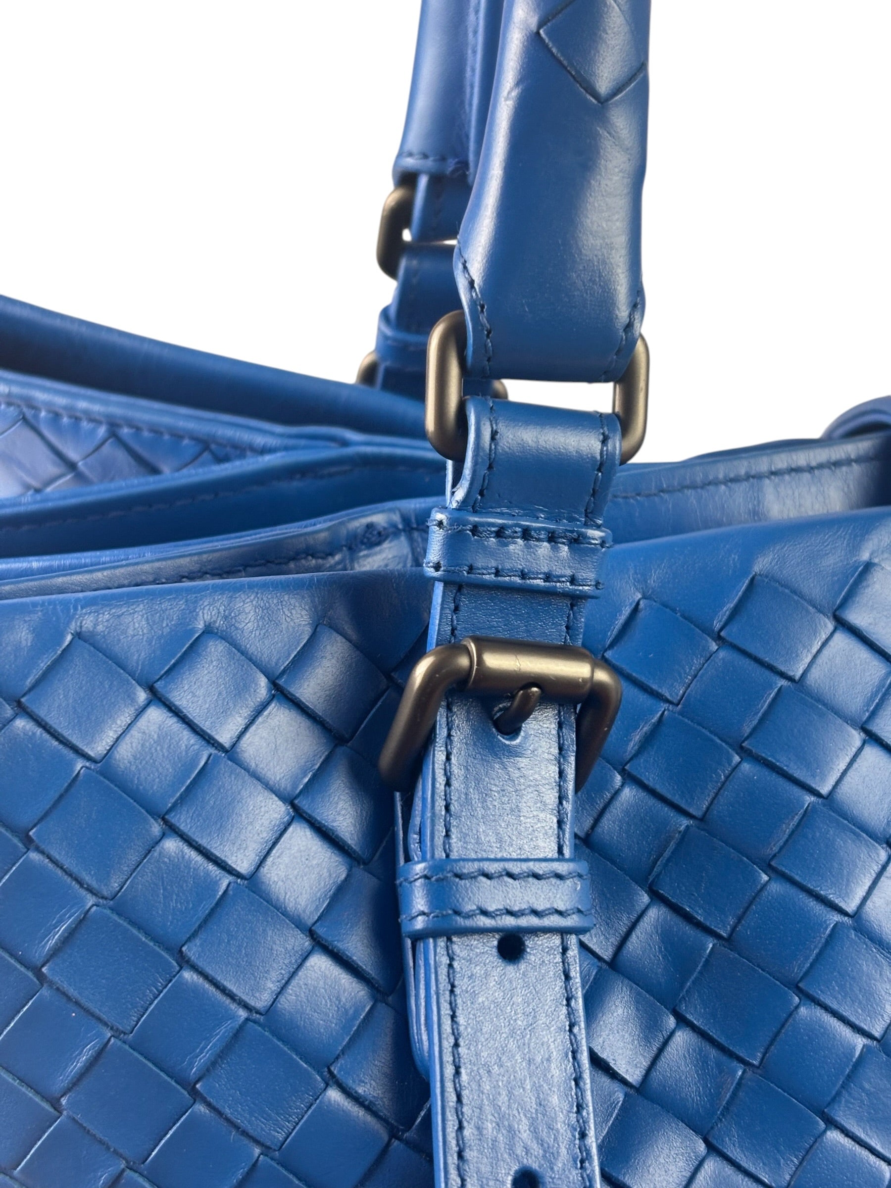 Bottega Venete Blue Lambskin Intrecciato Roma Tote