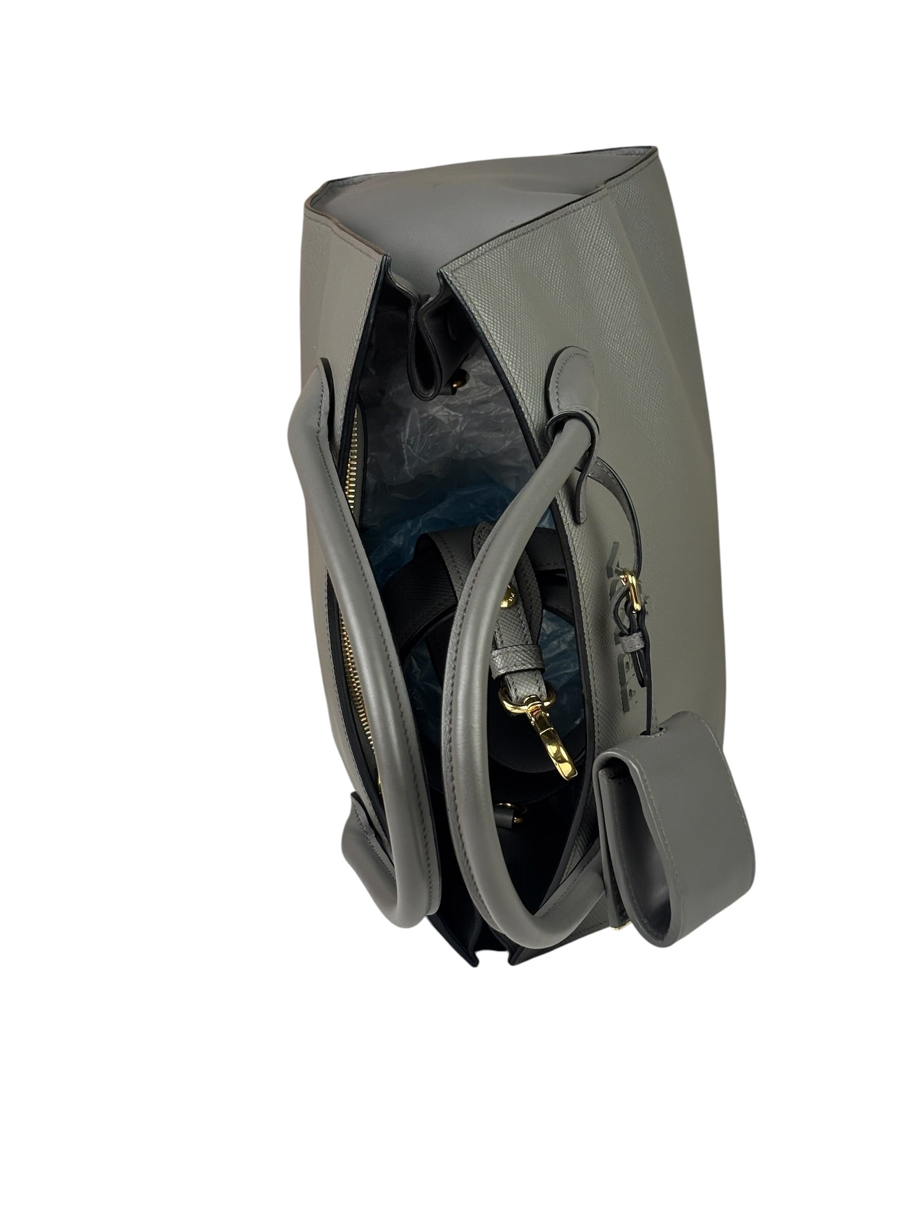Prada Grey Saffiano Leather Two-Way Tote