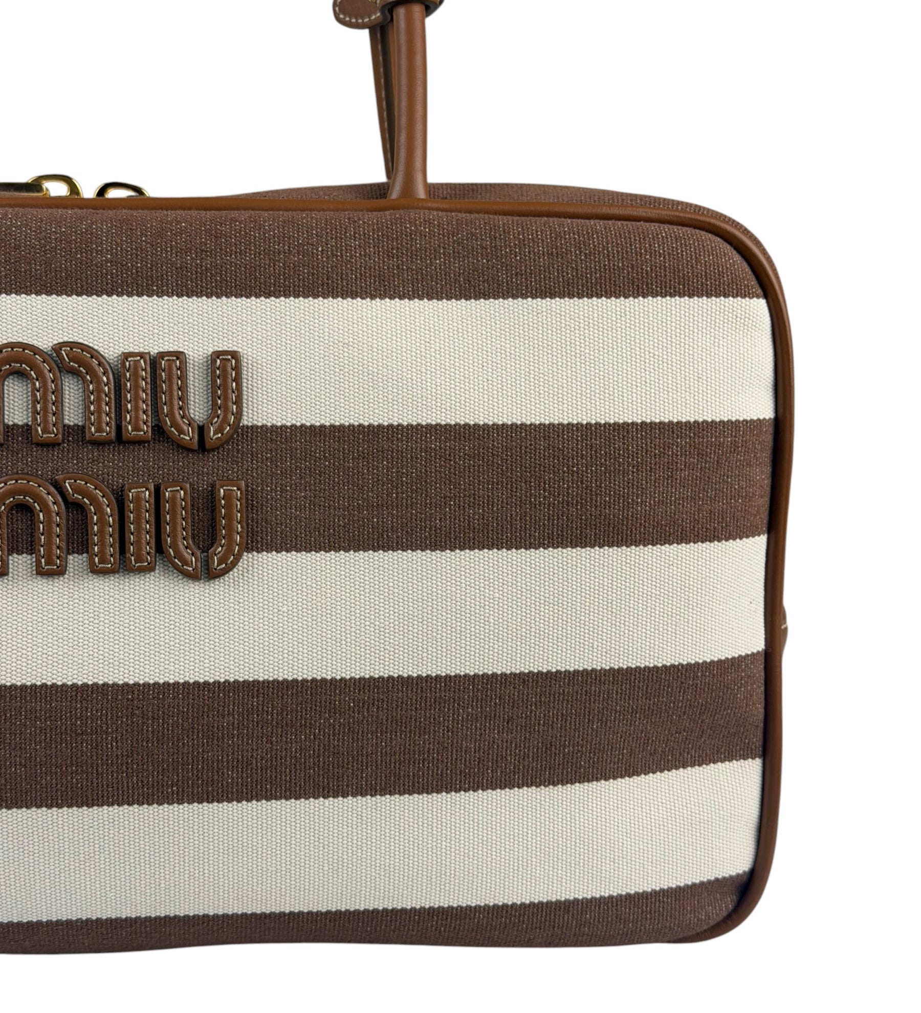 Miu Miu Canvas Stripped Beau Top Handle Bag