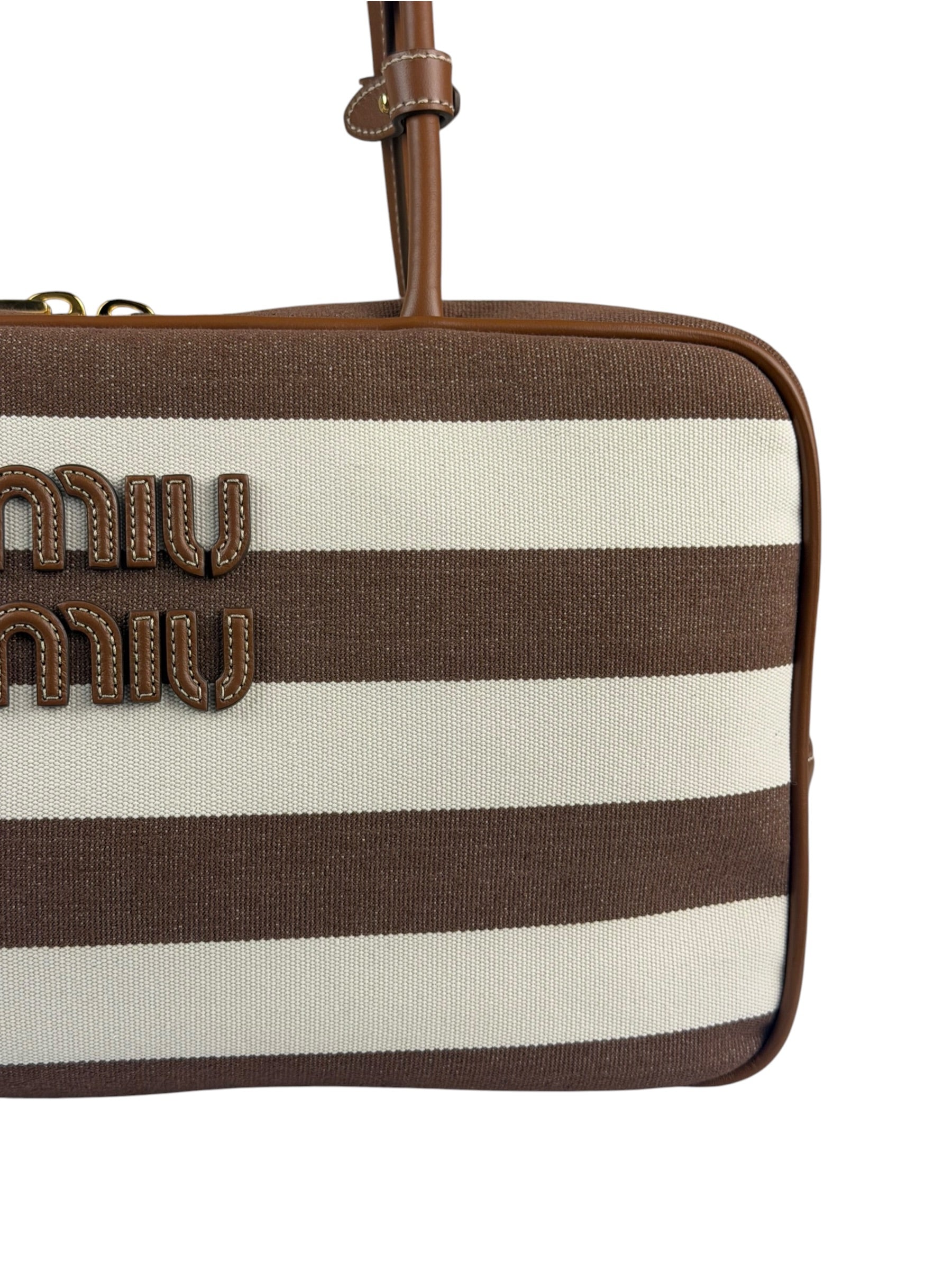 Miu Miu Canvas Stripped Beau Top Handle Bag