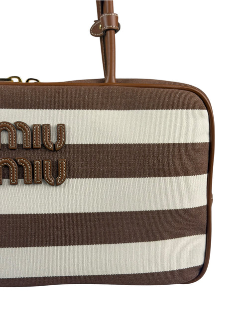 Miu Miu Canvas Striped Beau Brown/White Shoulder Bag