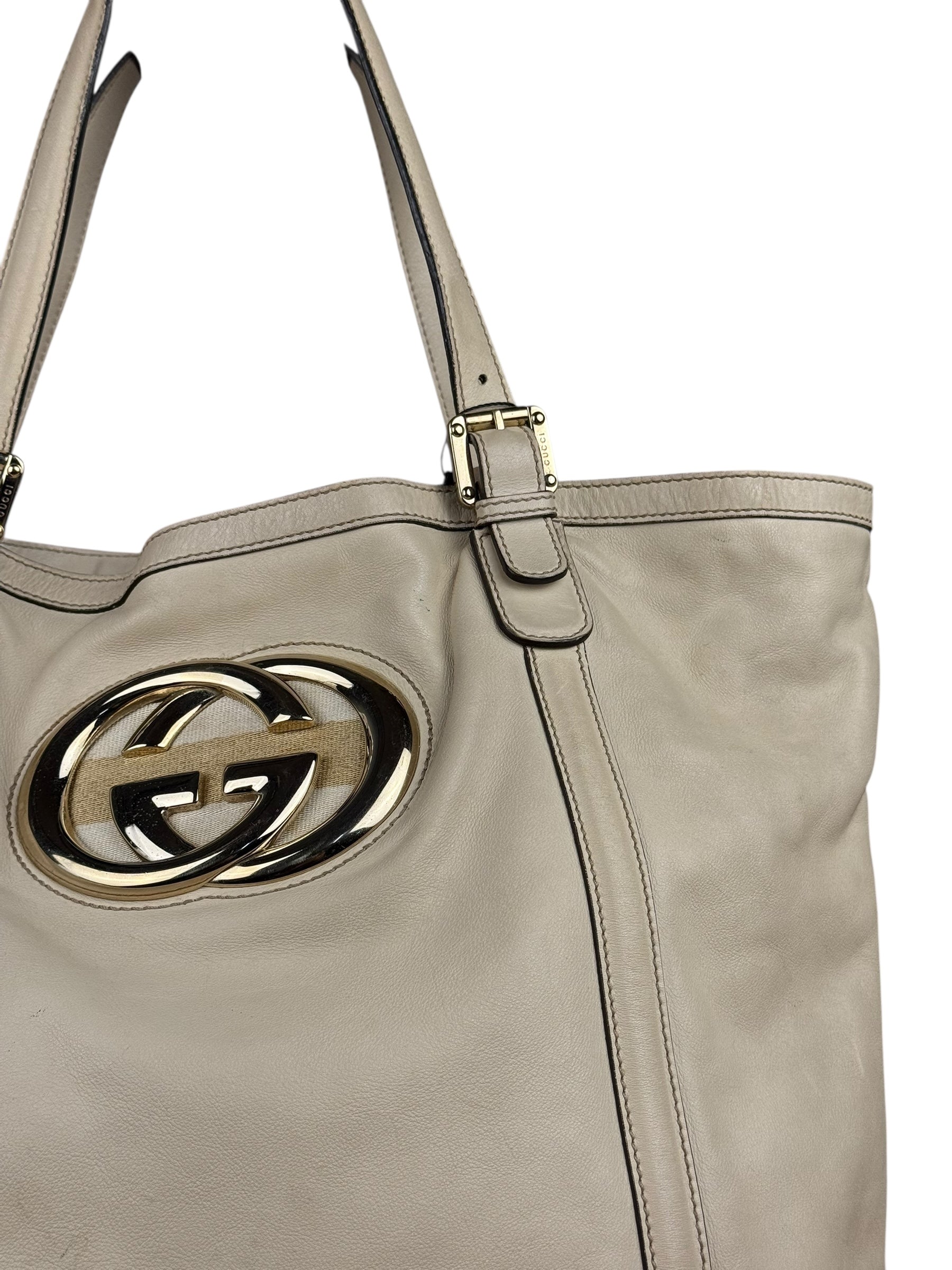 Gucci Britt Leather Tote Beige