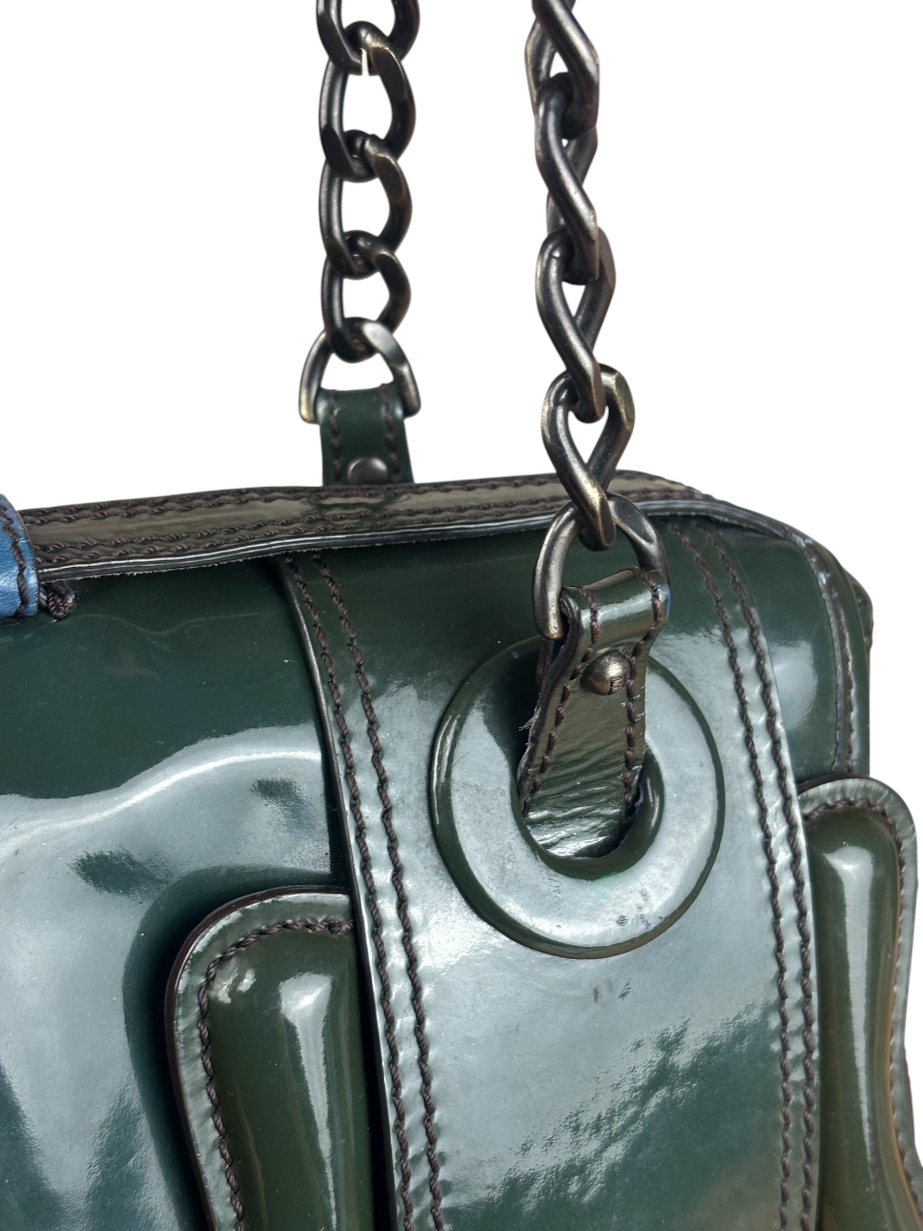 Fendi Vintage Green Patent Leather B Handbag