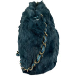 Chanel Dark Green Rabbit Fur/Leather Trim Shoulder Bag 2000