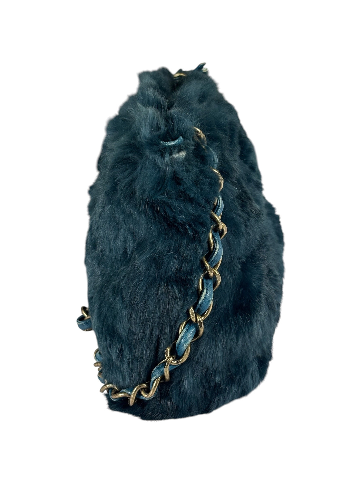 Chanel Dark Green Rabbit Fur/Leather Trim Shoulder Bag 2000