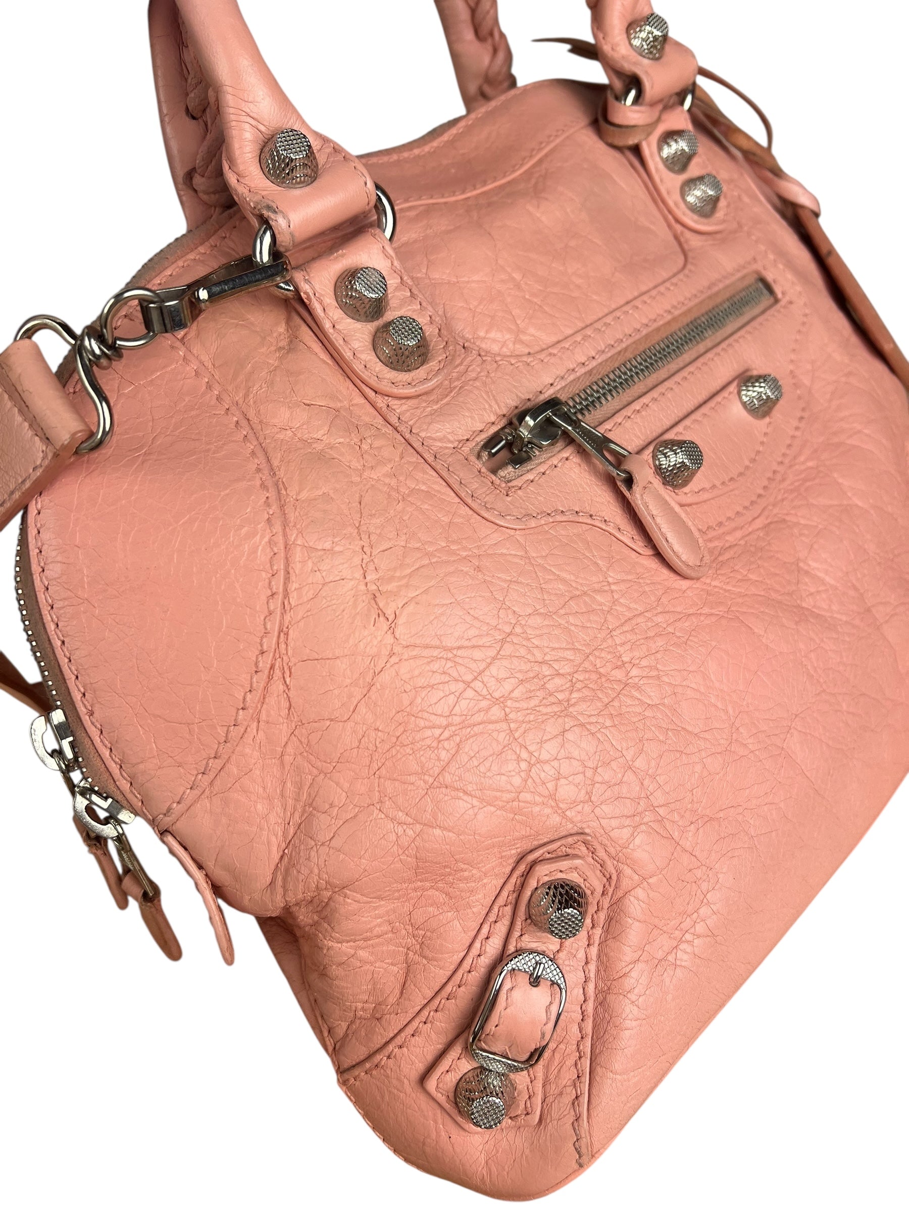 Balenciaga Pink Moto Leather Dome 2Way City Bag