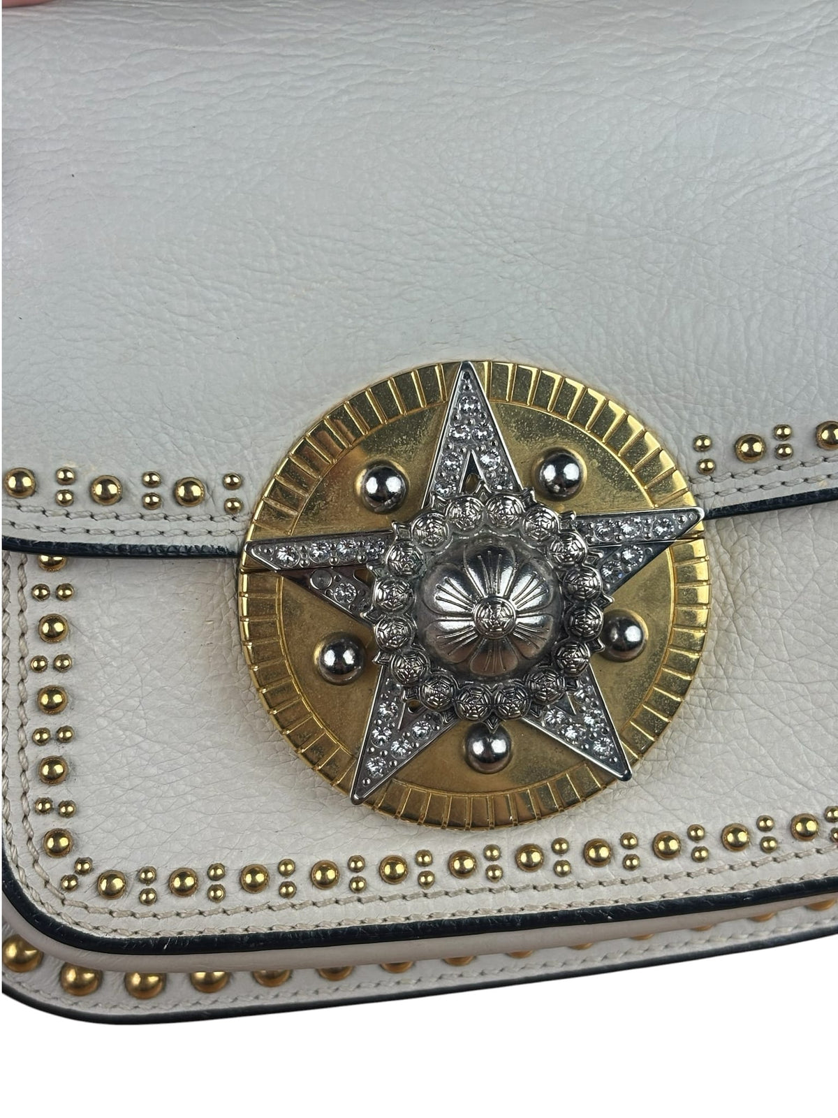 Miu Miu Cream Leather Dahlia Jewel Star Crossbody