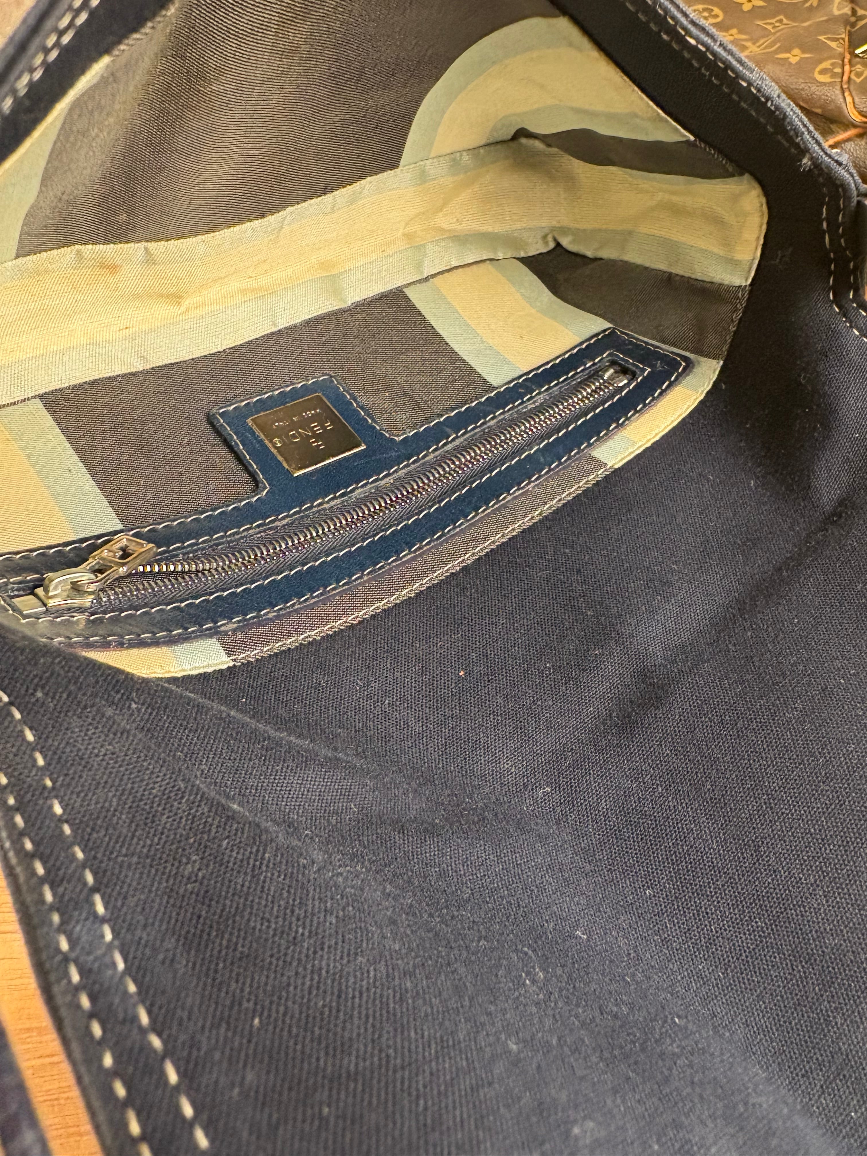 Fendi Denim Canvas Wave Buckle Pochette