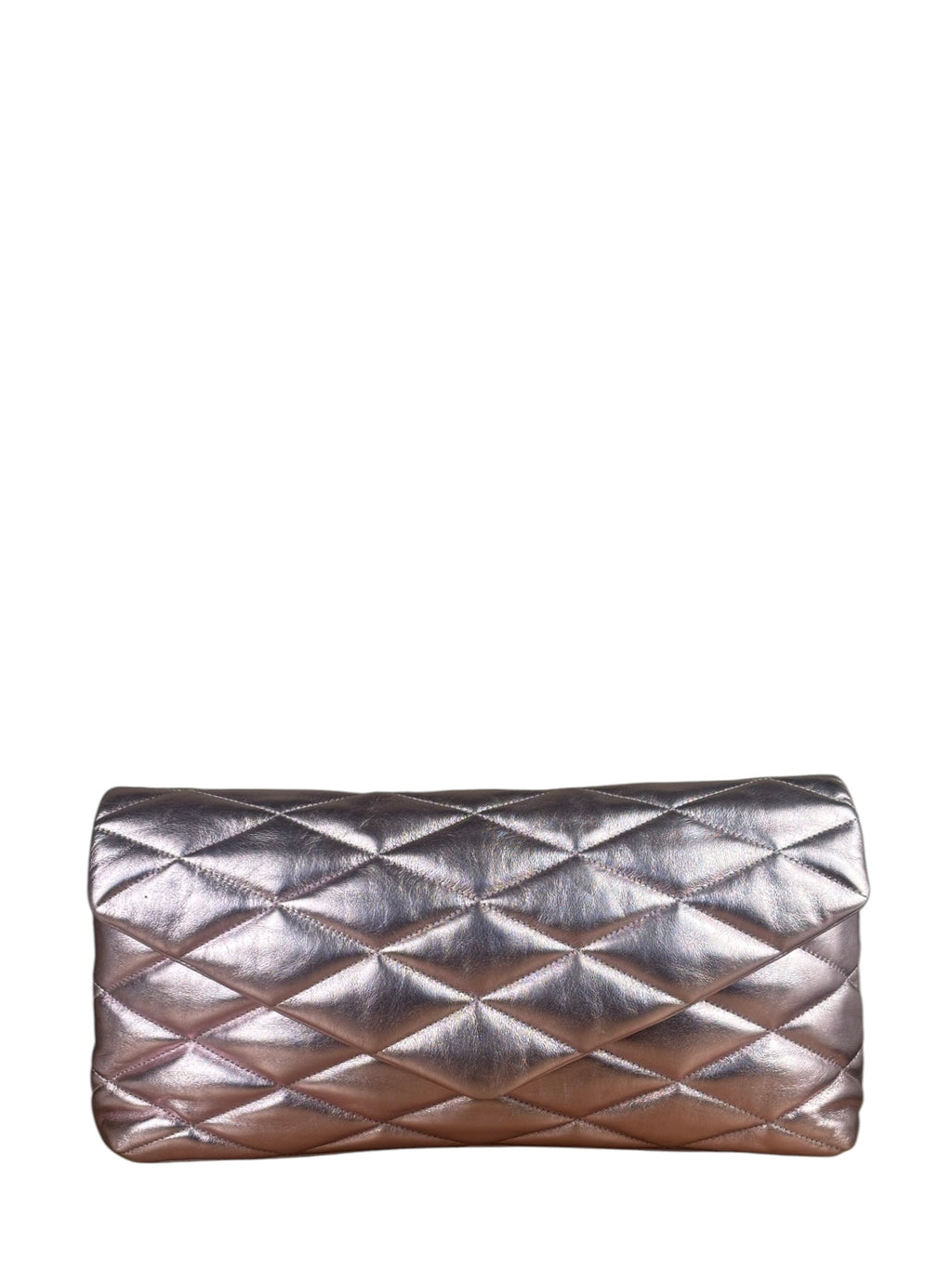 YSL Metallic Pink Quilted Lambskin LargeSade Puffer Envelope Clutch