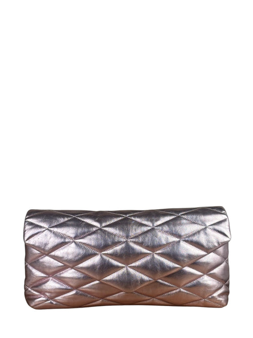 YSL Metallic Pink Quilted Lambskin LargeSade Puffer Envelope Clutch