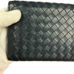 Bottega Veneta Navy Blue Intrecciato Long Wallet