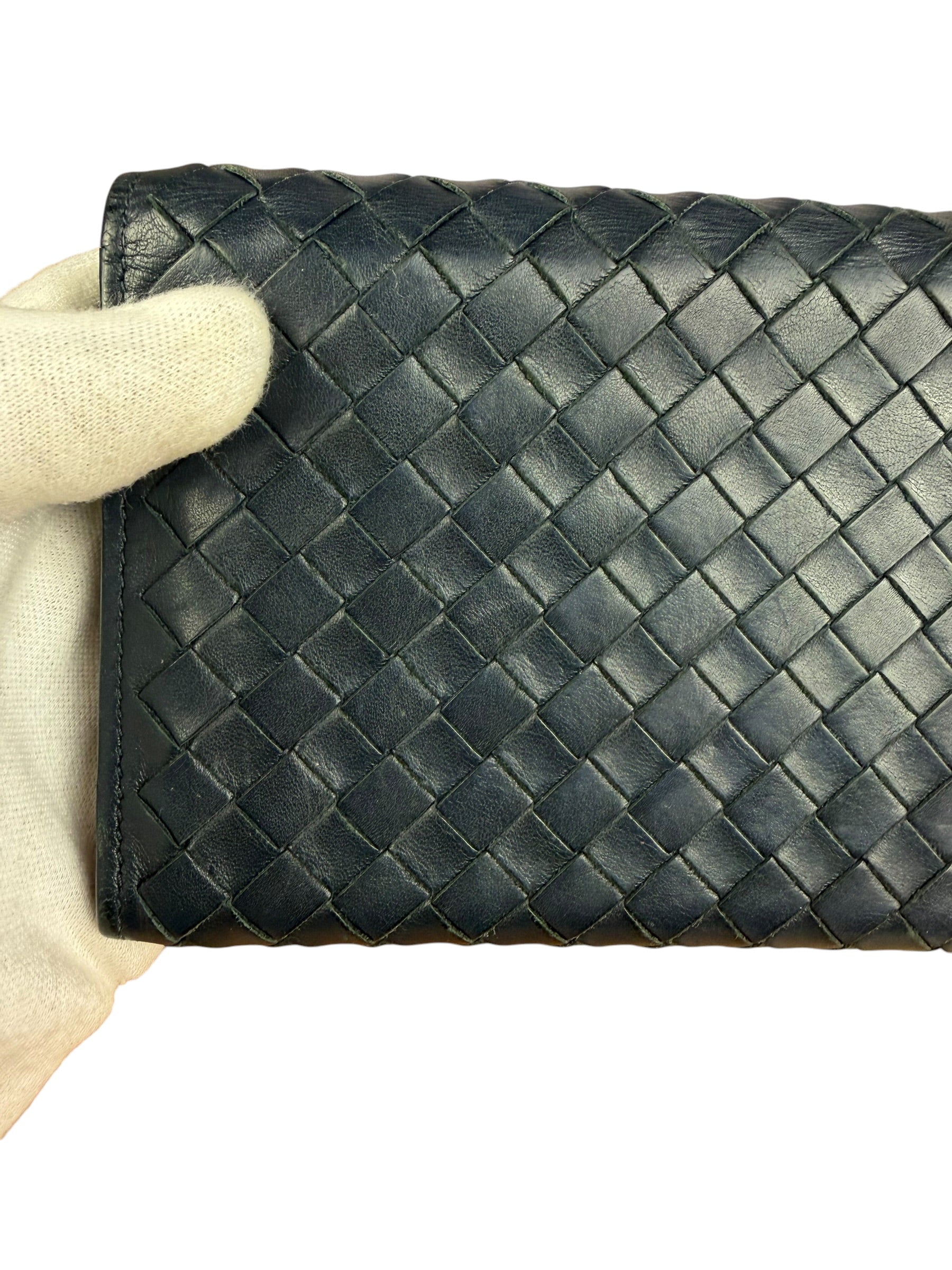 Bottega Veneta Navy Blue Intrecciato Long Wallet