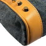 Fendi Blue/Brown Denim/Leather Trim Studded Shoulder Bag