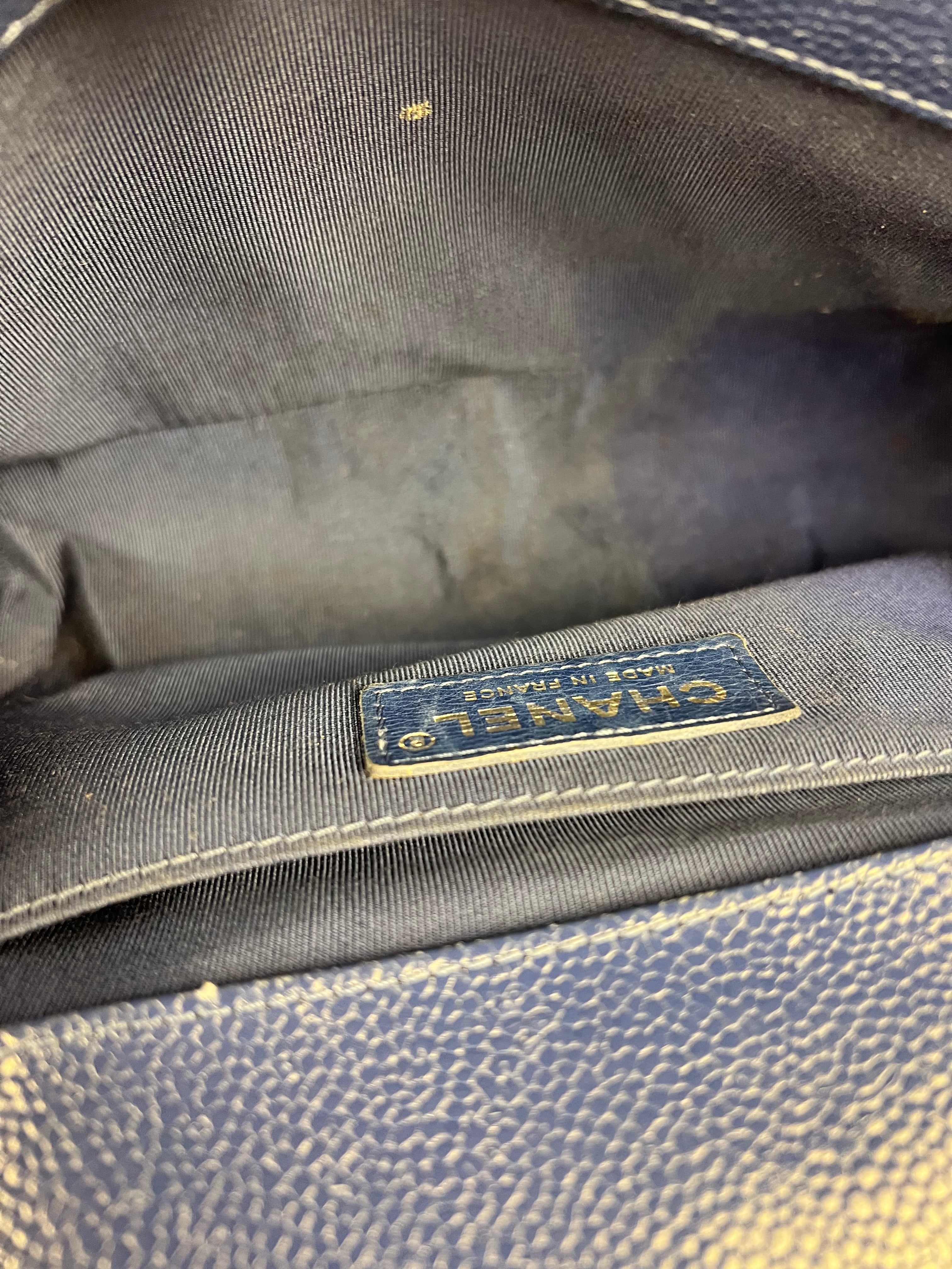 Chanel Blue Chevron Caviar Medium Boy Bag 2019