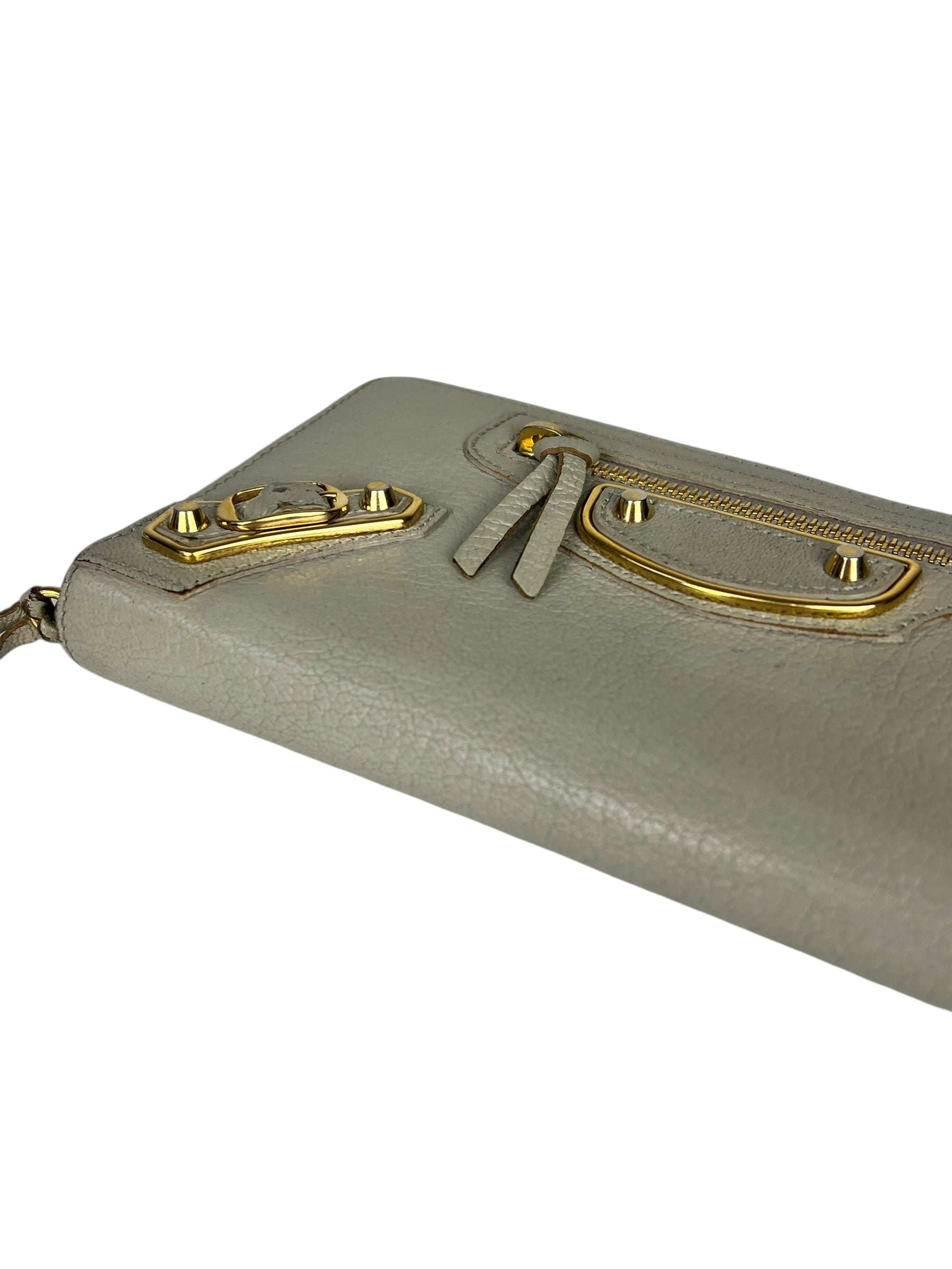 Balenciaga Grey Leather Moto Long Wallet