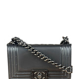Chanel Gray Patent Leather Boy Flap Shoulder Bag
