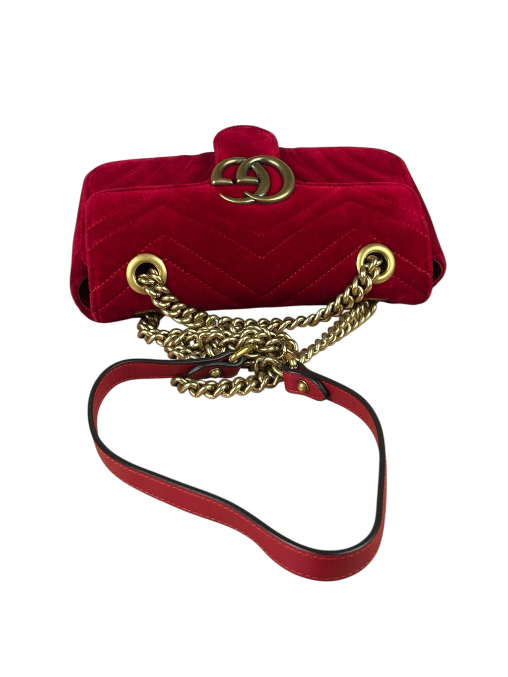 Gucci Hibiscus Red Velvet Matelasse GG Marmont Flap Bag