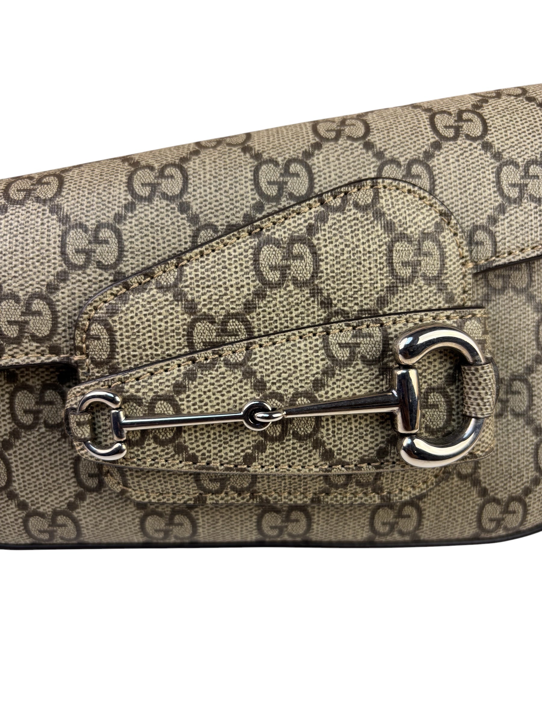 Gucci Beige Leather GG Horsebit 1955 Asymmentric Two-Way Bag