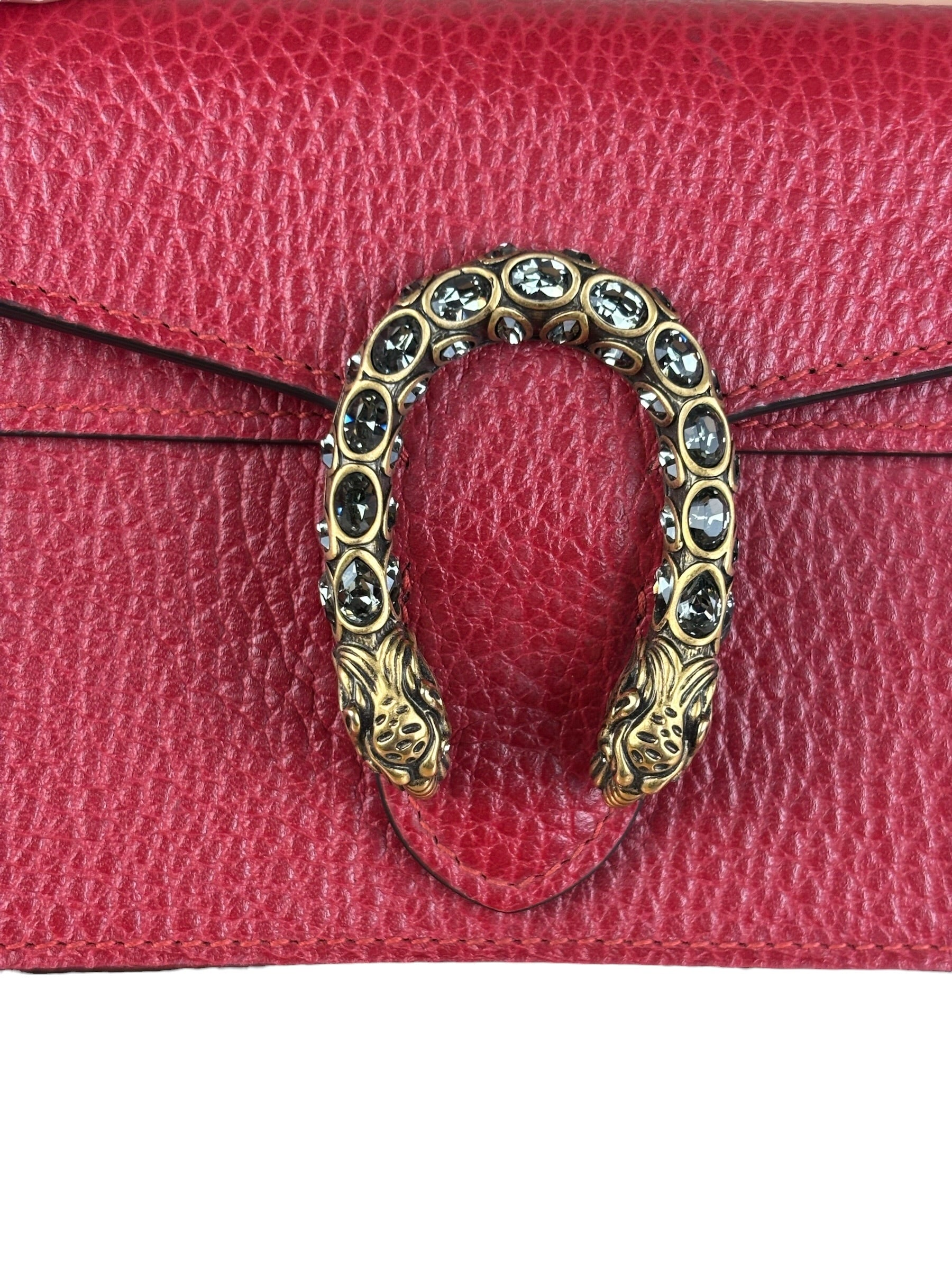 Gucci Red Leather Dionysus Super Mini Chain Crossbody Bag