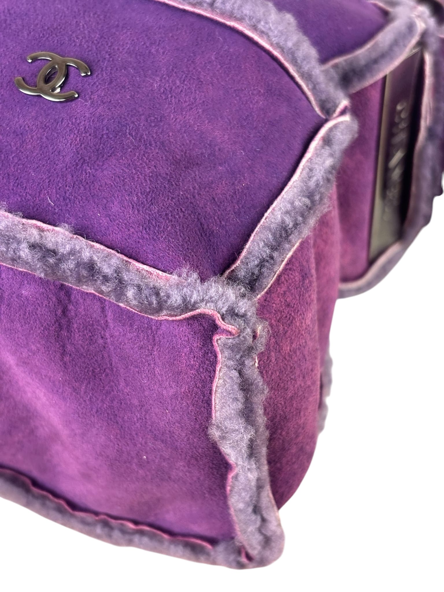 Chanel Vintage Purple Shearling/Suede Patchwork Shoulder Bag 2000
