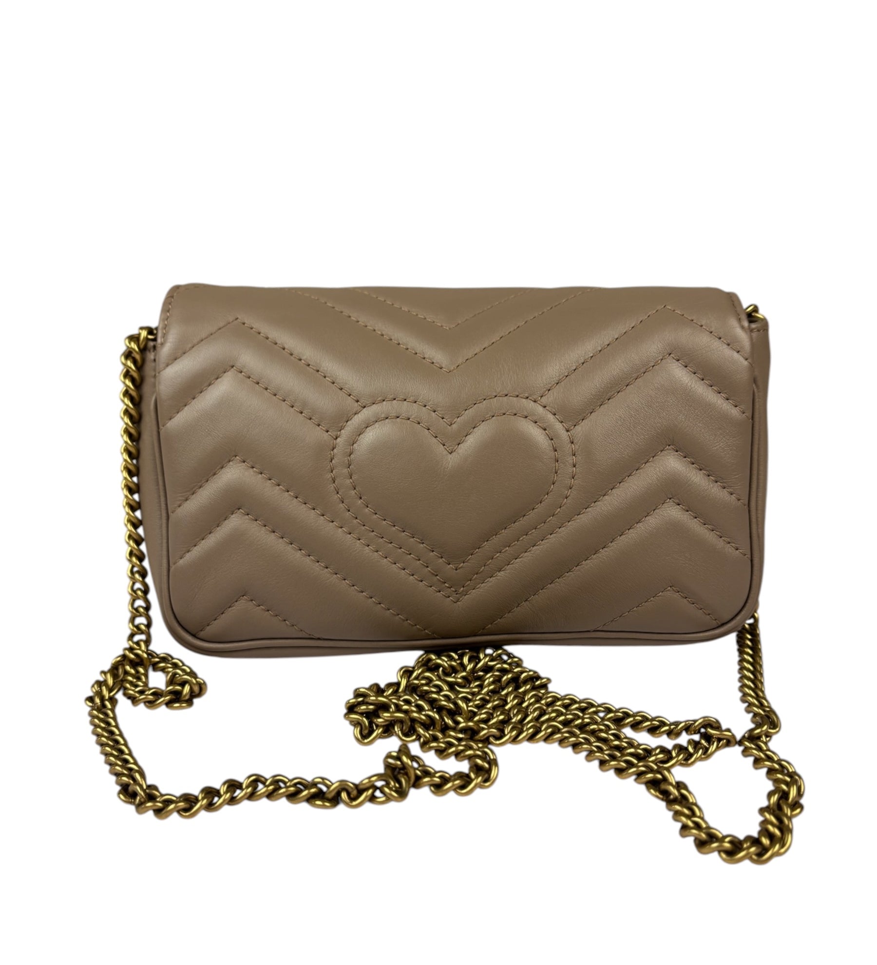 Gucci Pink Beige Leather Marmont Mini Shoulder Bag