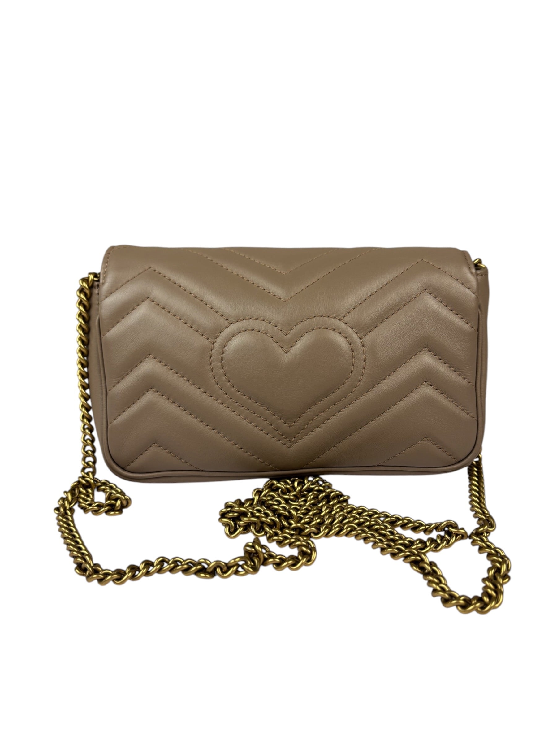 Gucci Pink Beige Leather Marmont Mini Shoulder Bag