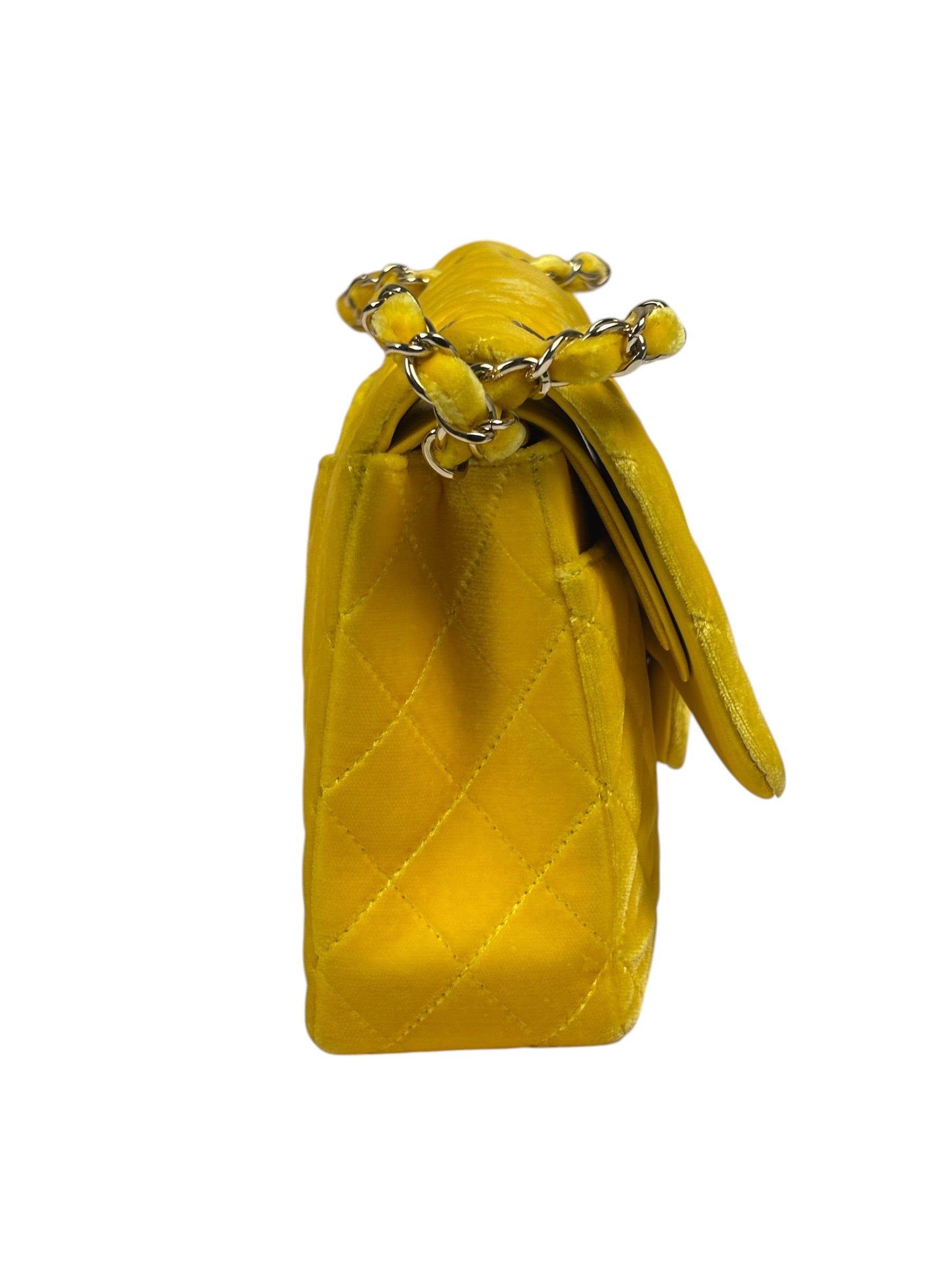 Chanel Yellow Quilted Velvet/Leather Double Flap Bag 2015