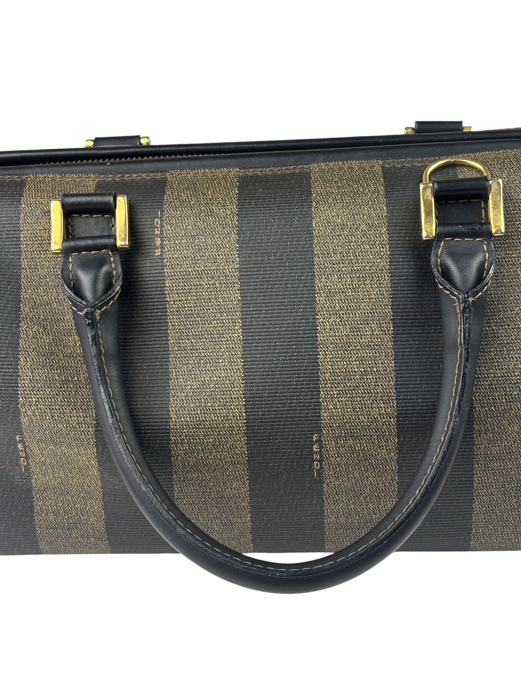 Fendi Brown/Black Leather Pequin Boston Bag