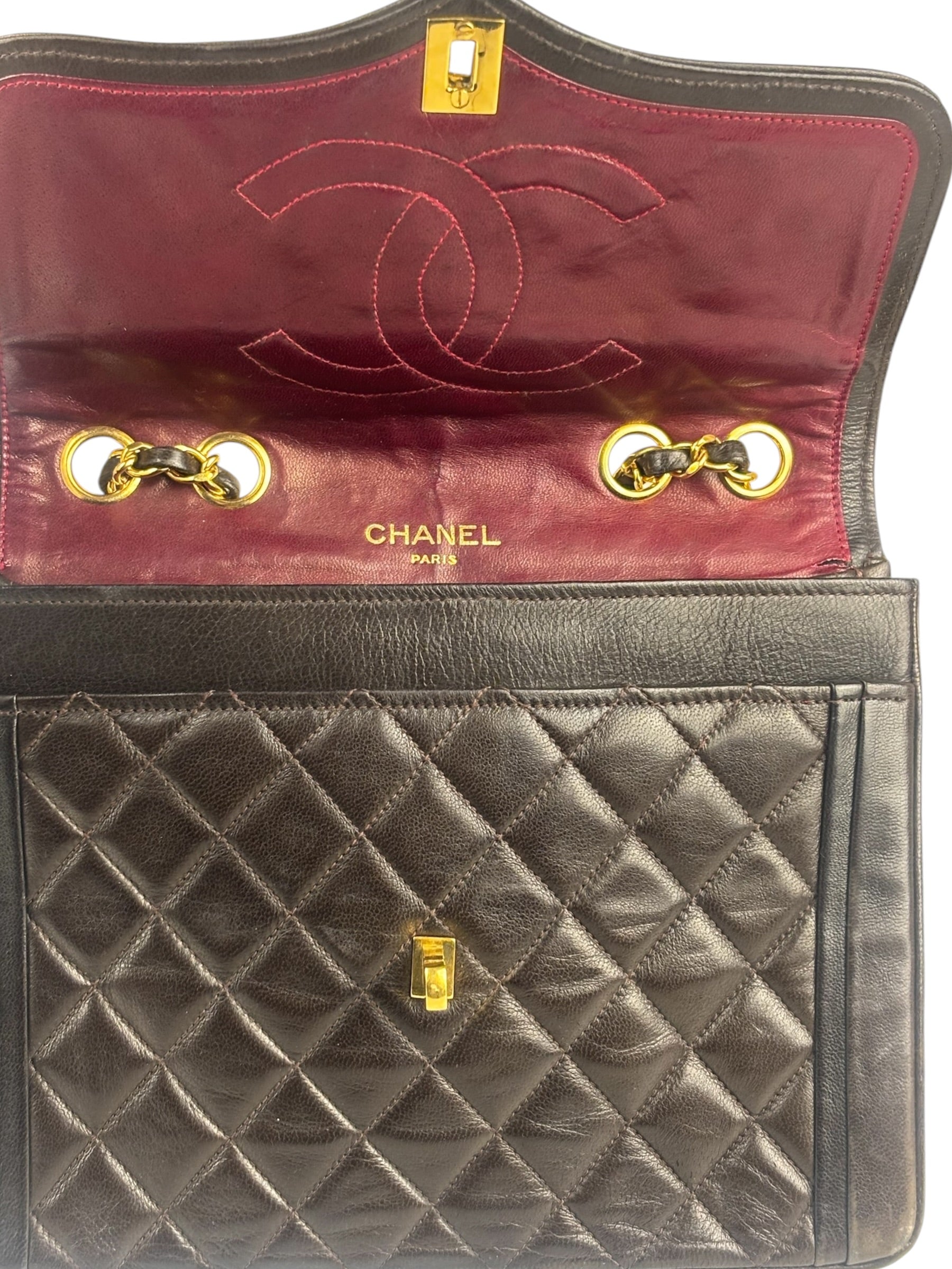 Chanel Vintage Brown V-Flap Border Shoulder Bag