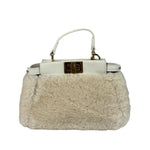 Fendi Cream Fur Lambskin Trim Micro Peekaboo Two-Way Bag