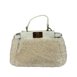 Fendi Cream Fur Lambskin Trim Micro Peekaboo Two-Way Bag