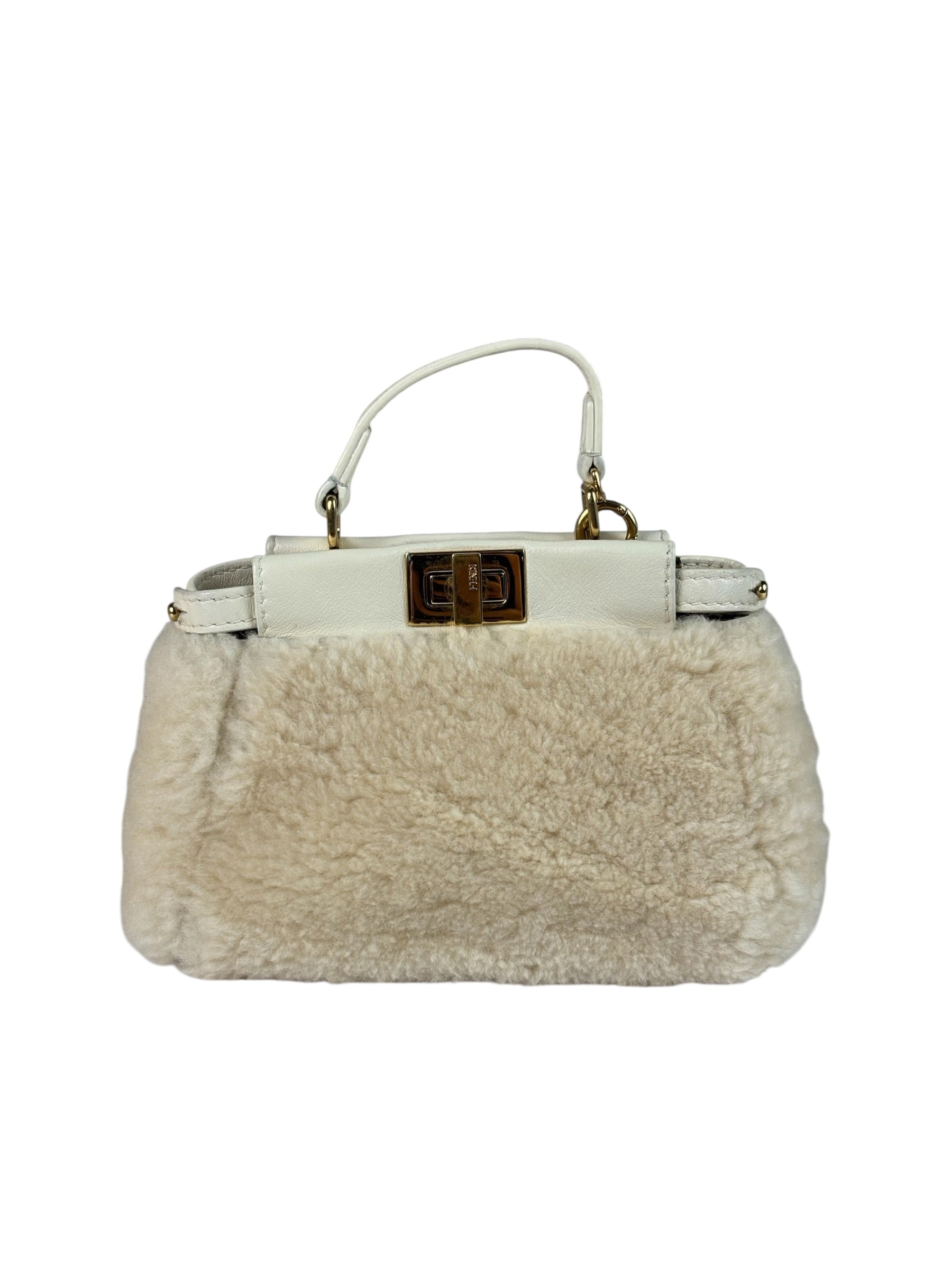 Fendi Cream Fur Lambskin Trim Micro Peekaboo Two-Way Bag