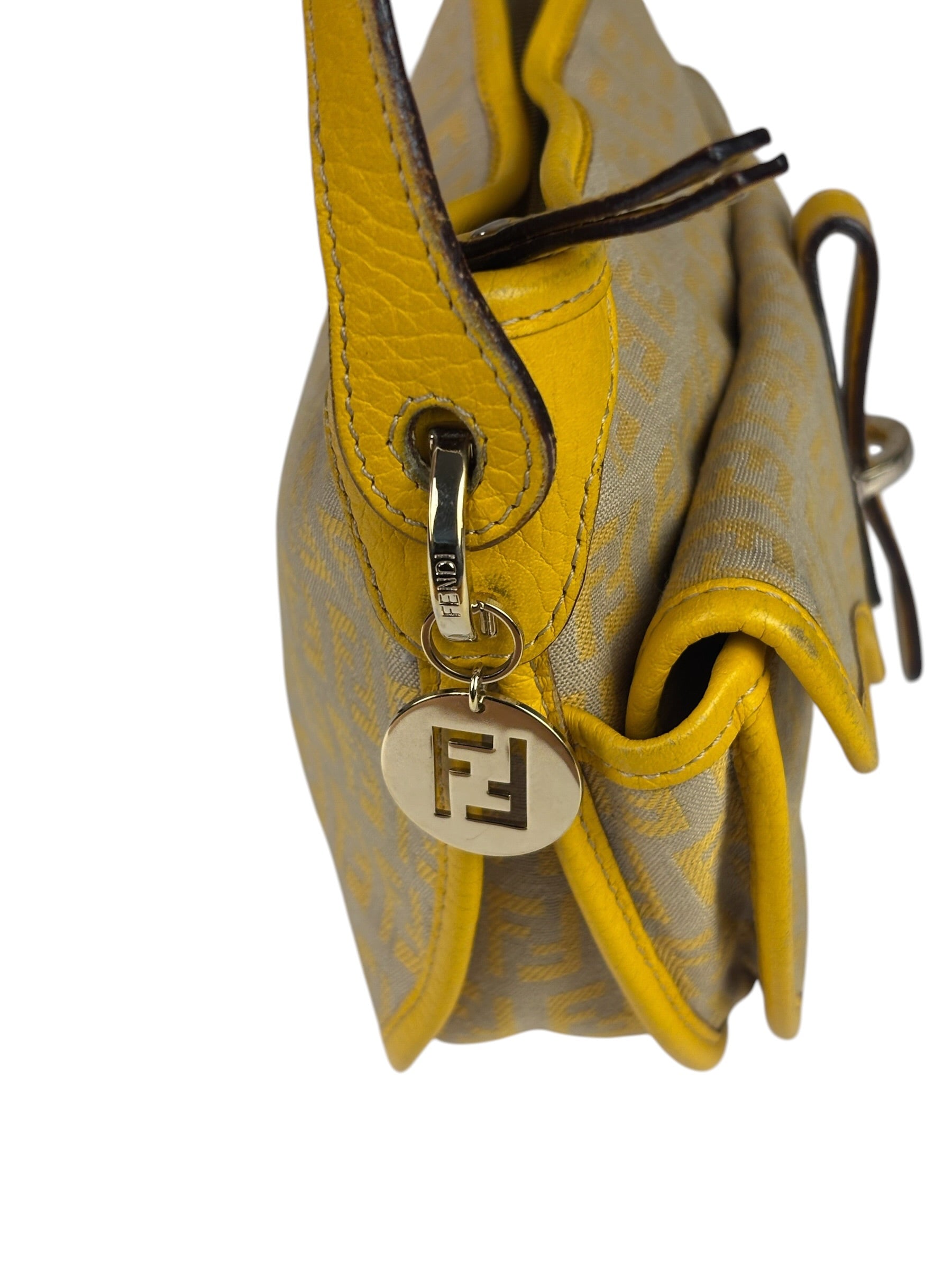 Fendi Yellow Leather Trim Zucca Crossbody Bag