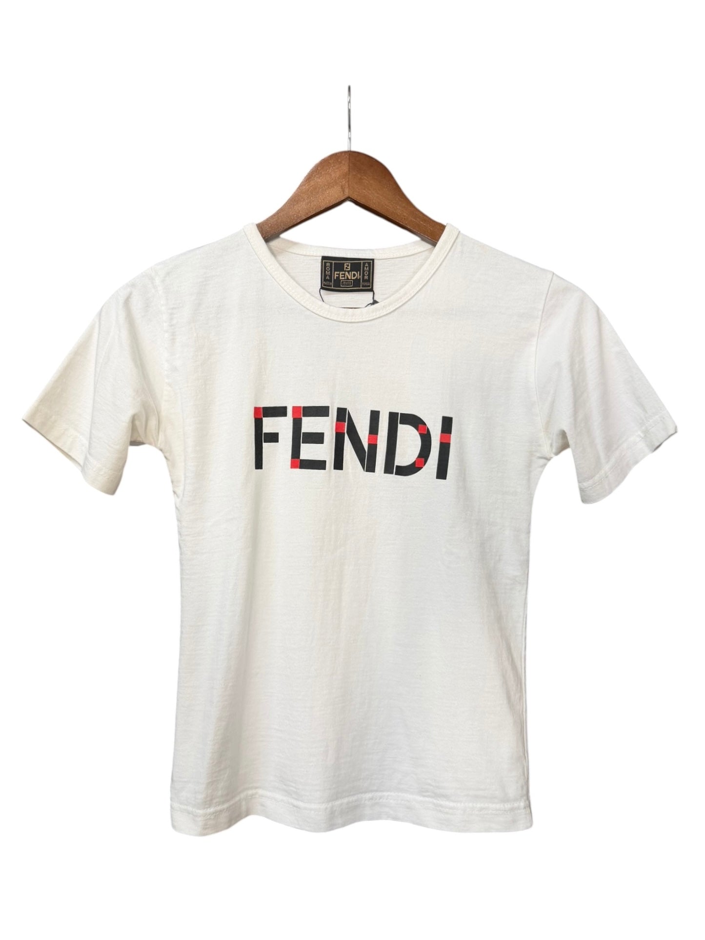 Fendi Vintage White Logo Print Boxy Tee