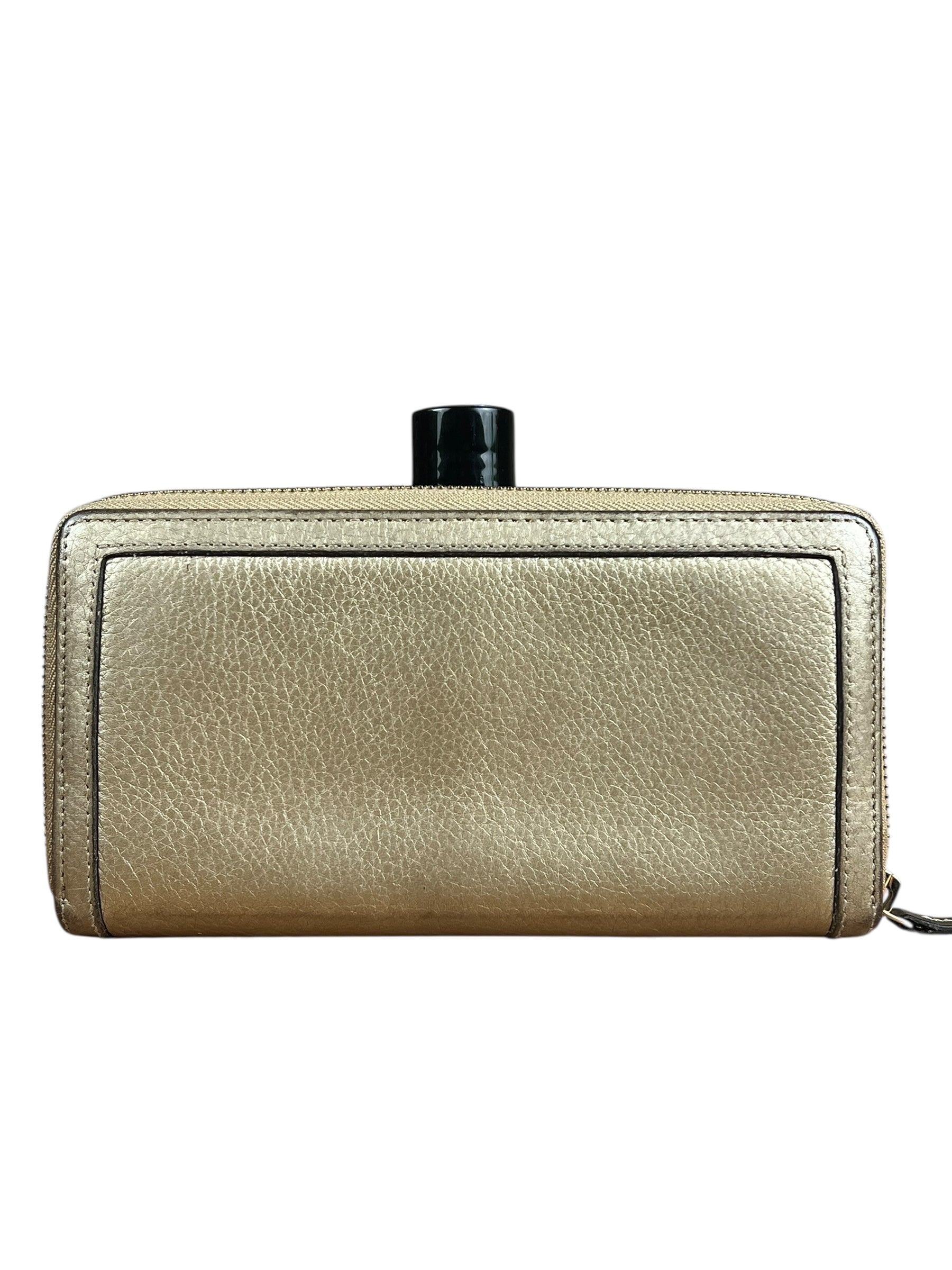 Gucci Bronze Metallic Leather Bamboo Long Zippy Wallet