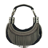 Chole Black Nylon Chain-Link Crescent Mini Hobo Bag