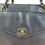 Chanel Black Leather Front Pocket Chain Tote 1998