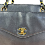 Chanel Black Leather Front Pocket Chain Tote 1998