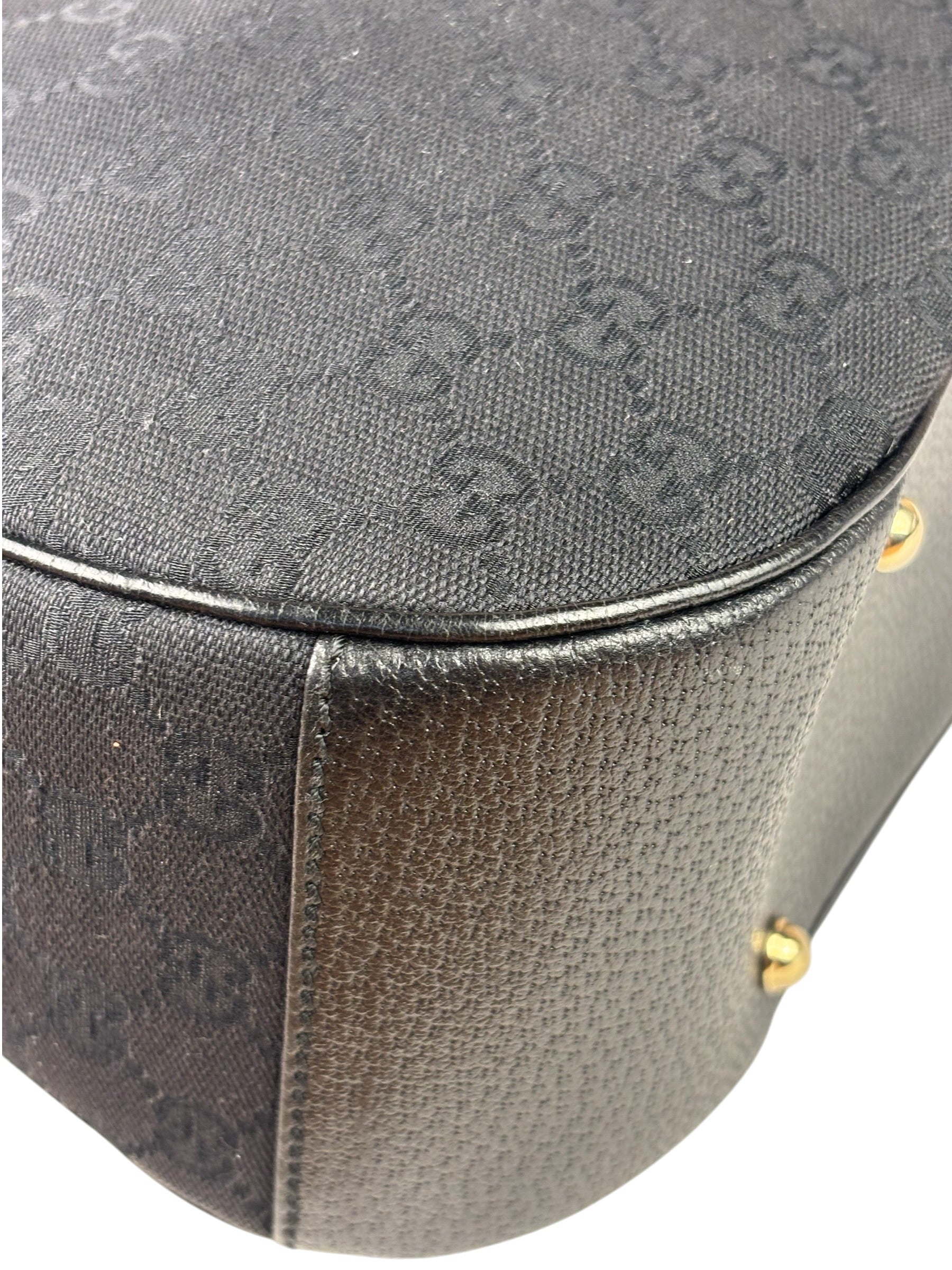 Gucci Black Leather Trim Bamboo Handle Hobo Bag