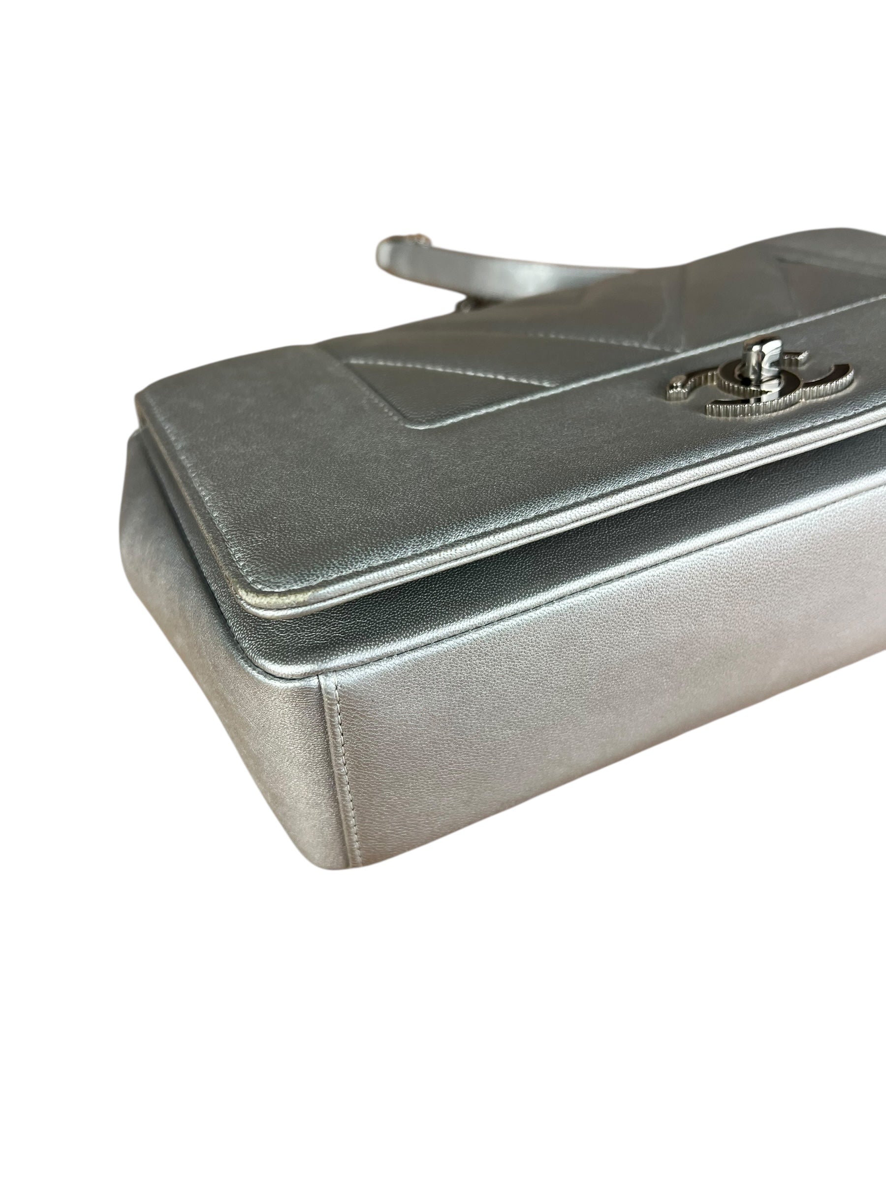 Chanel 2017 Mademoiselle Silver Chevron Single Flap