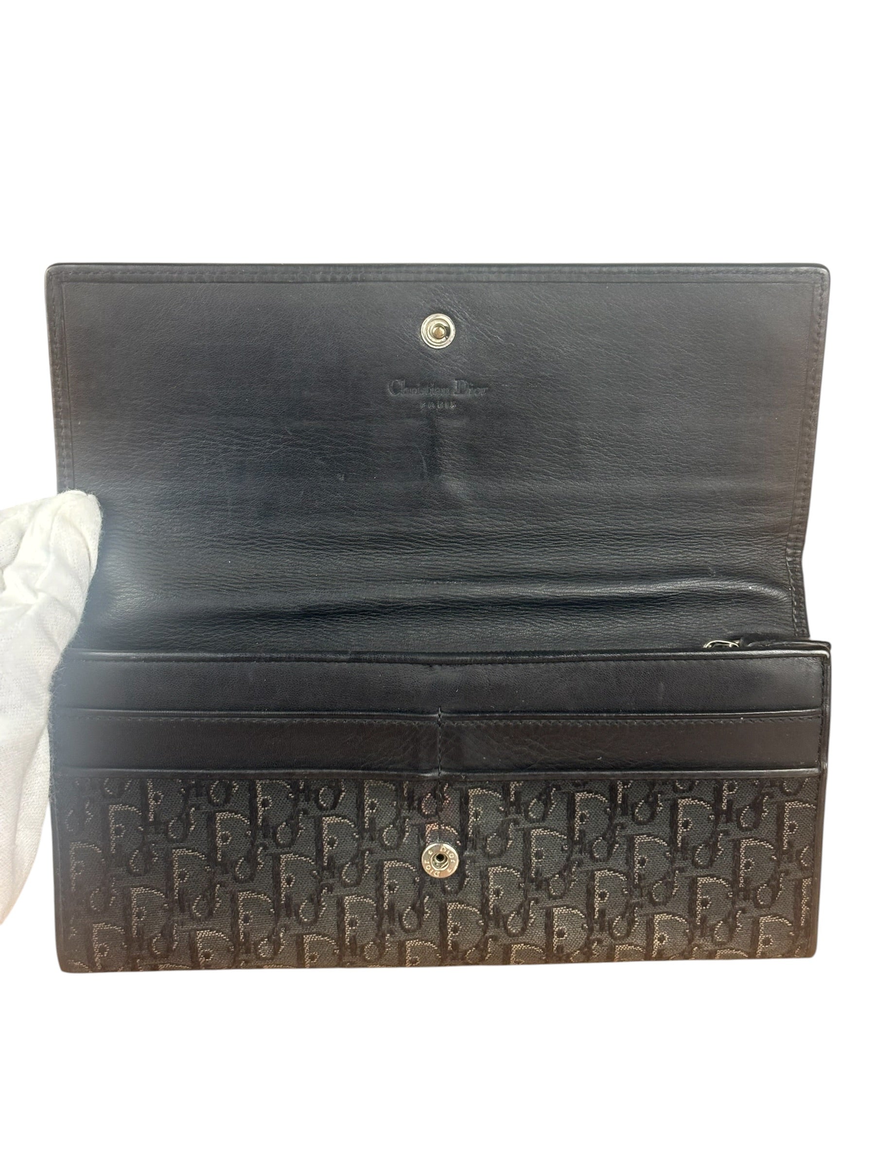 Christian Dior Vintage Black Canvas Trotter Long Wallet