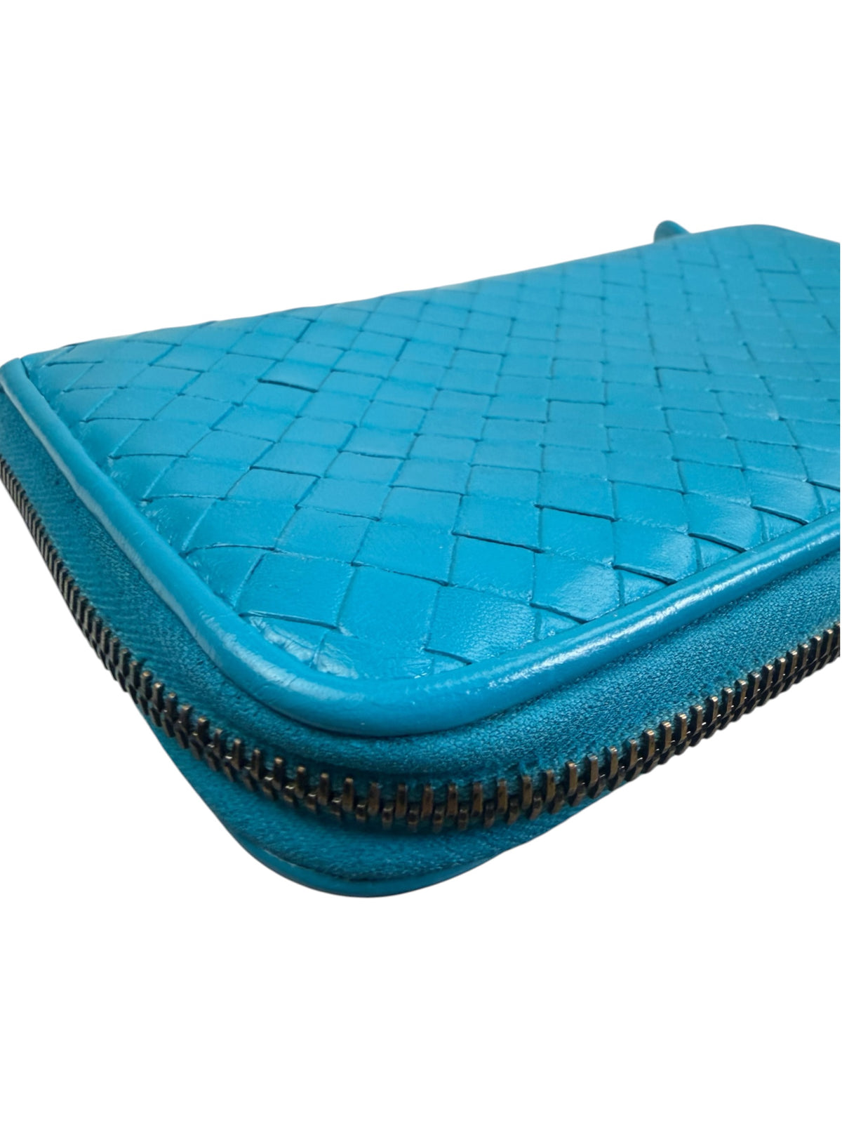 Bottega Veneta Blue Intrecciato Zip Around Long Wallet