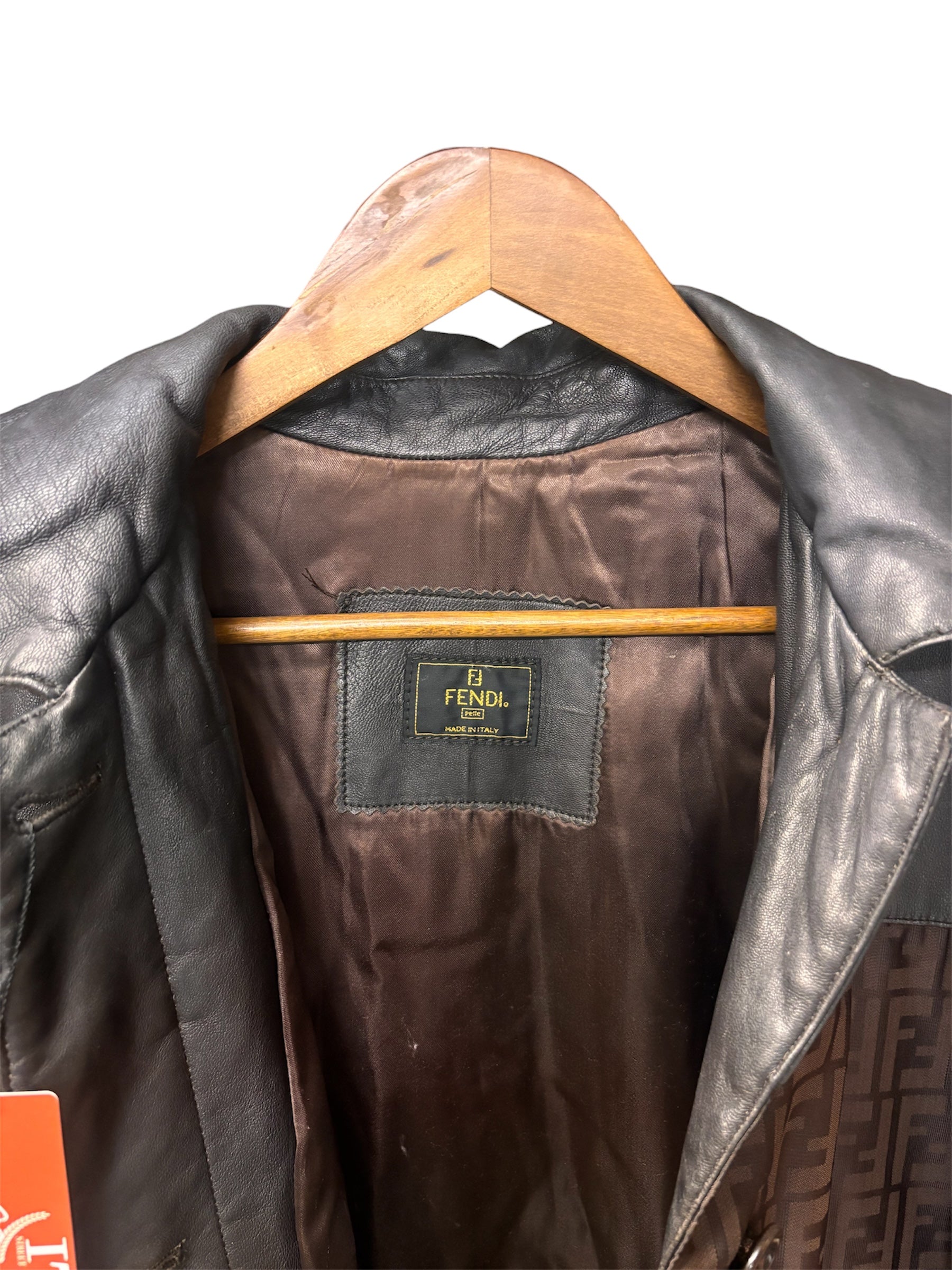 Fendi Brown Leather Trim Zucca Hooded Jacket