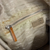Prada Beige Cloth/Patent Leather Trim Shoulder Bag