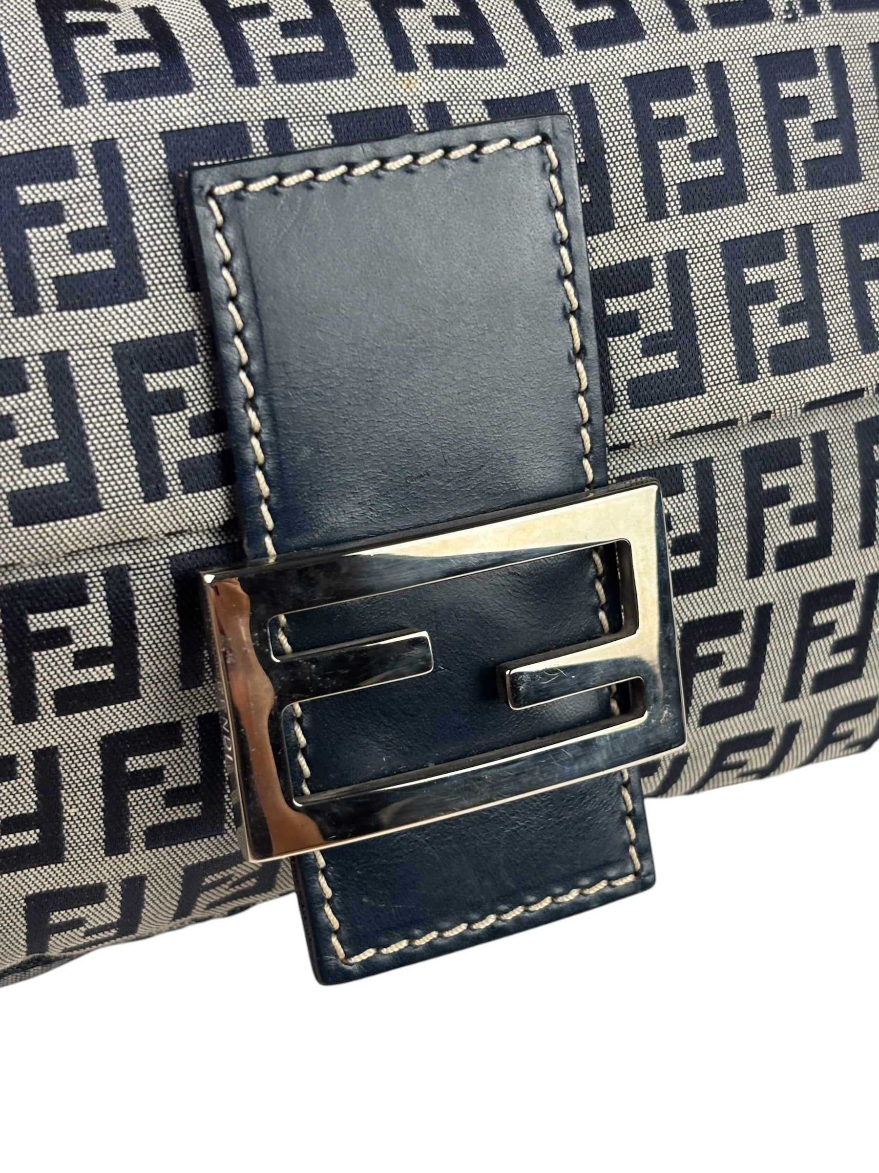 Fendi Navy Leather Trim Baguette