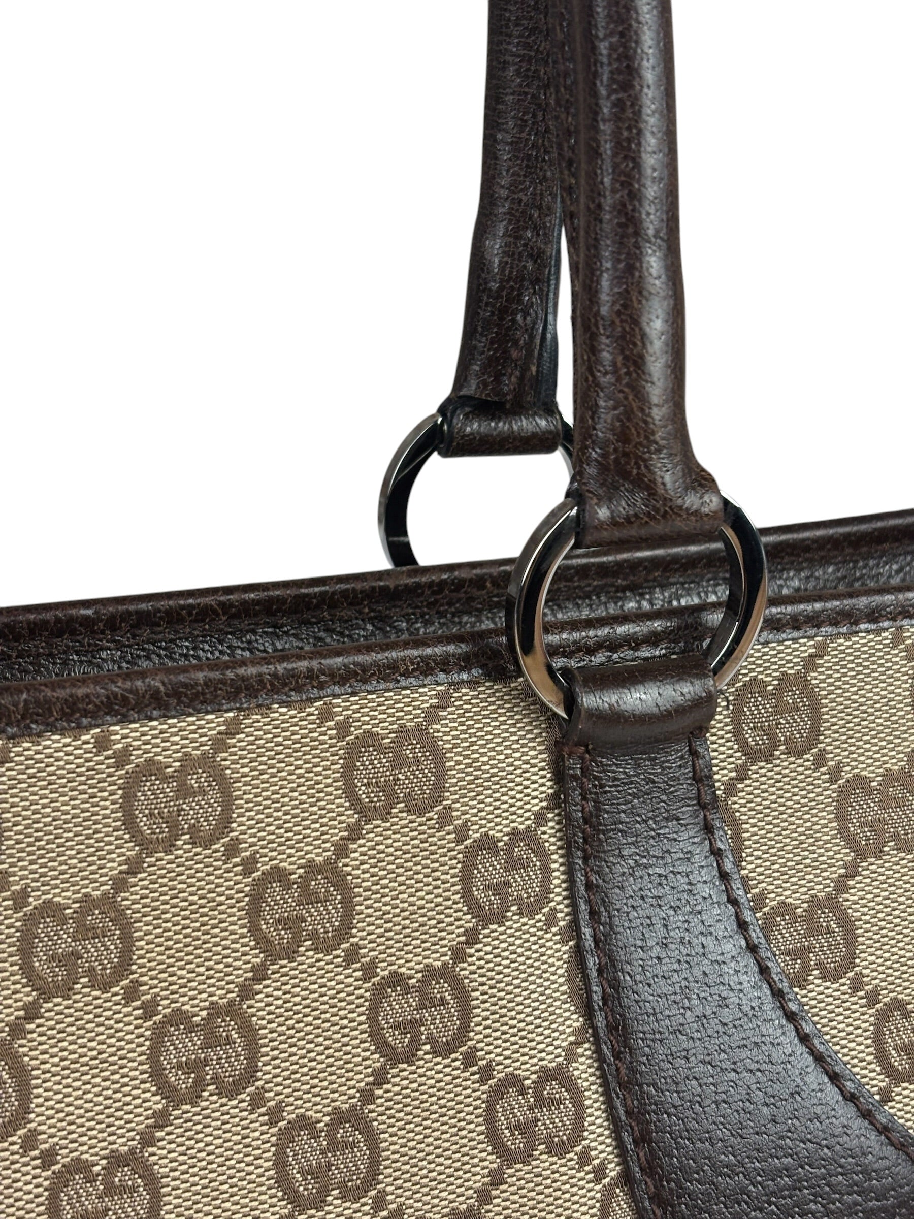 Gucci Brown Leather Trim GG Supreme Shoulder Bag