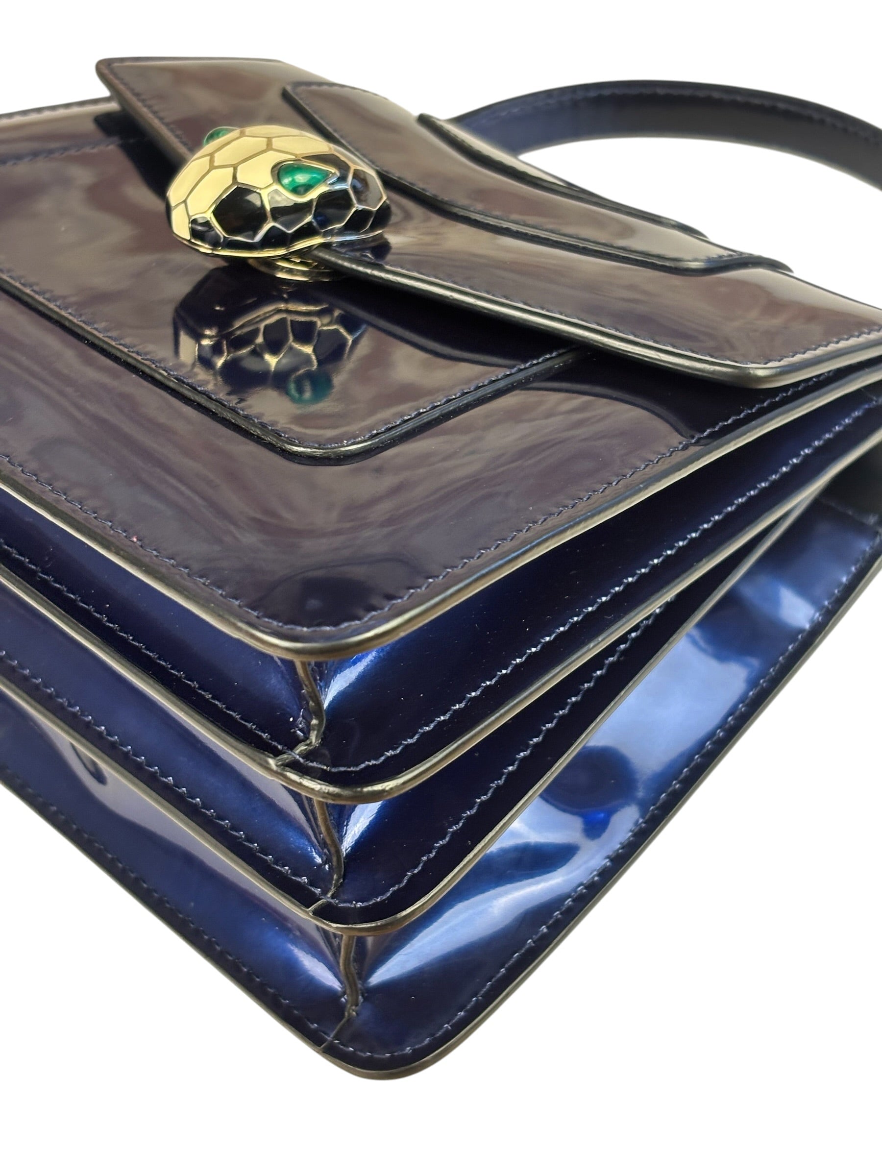 Bvlgari Shiny Blue Patent Leather Serpenti Forever Two-Way Bag