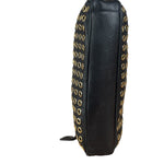 Prada Vintage Black Leather Nappa Metal Grommet Bauletto Handbag
